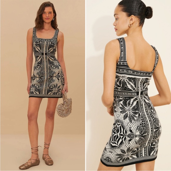 FARM Rio Dresses & Skirts - NWT Farm Rio Off-White Monochrome Elegance Scarf Knit Mini Dress -XS